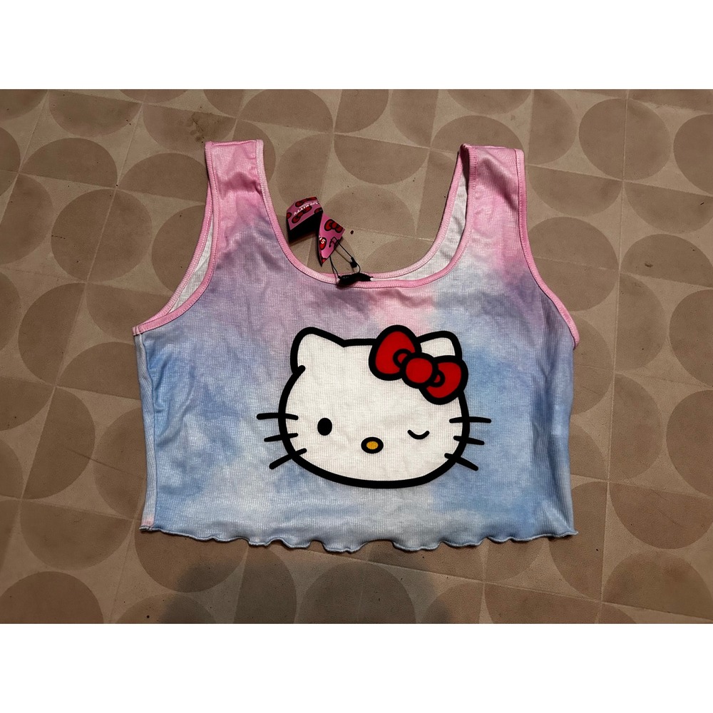 SHEIN Hello Kitty Tie Dye Crop Tank Top Pink Blue Lettuce Hem 2XL NEW